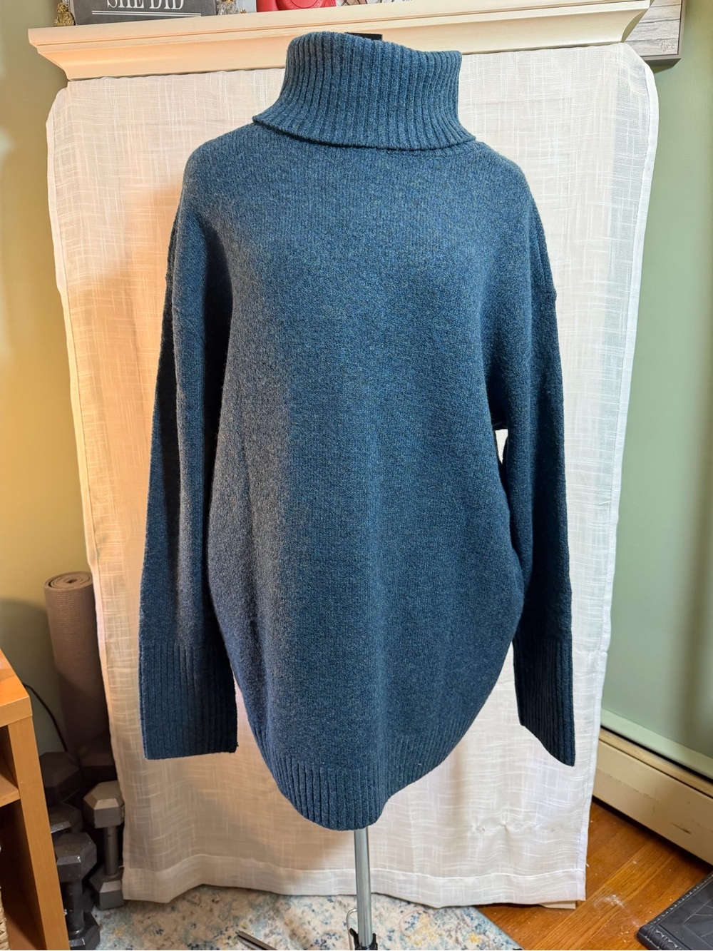 Echo Verde Dog Walker Sweater Dark Teal Cowl Neck One Size NWT